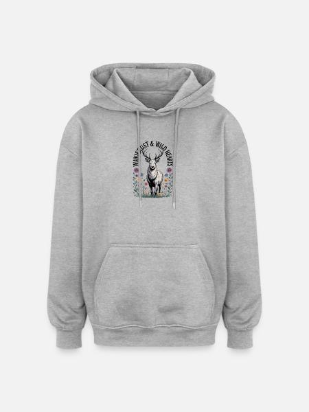 Deer among the flowers of nature - Oversized Unisex Hoodie - heather grey