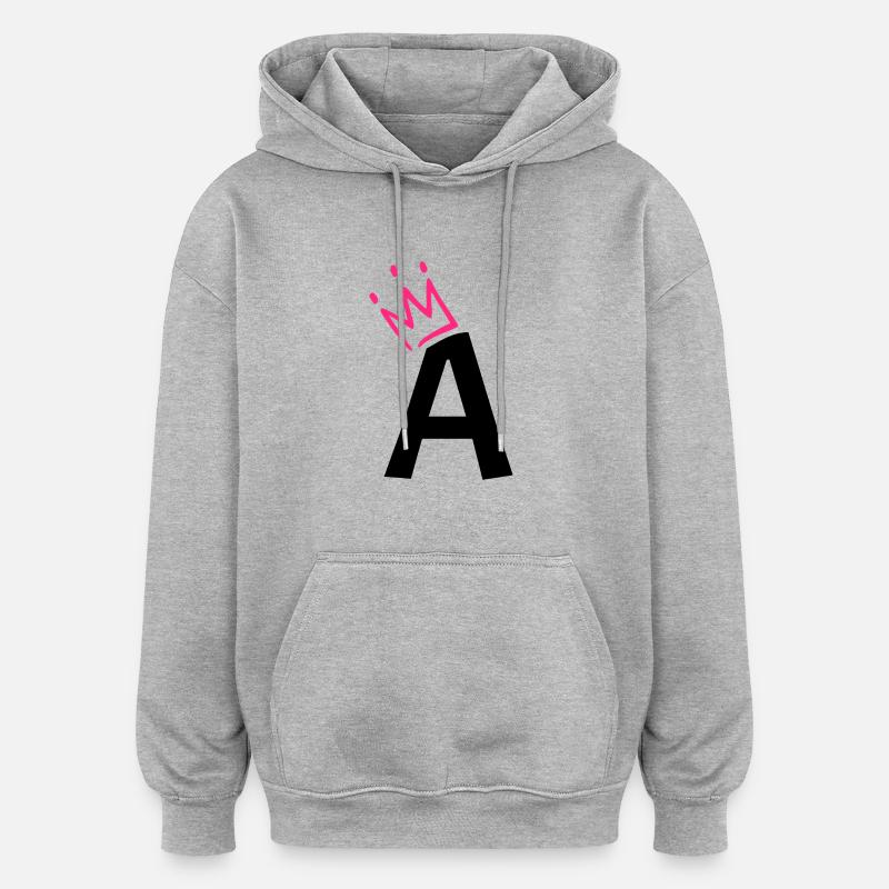 Buchstabe A mit Krone - Oversized Unisex Hoodie - Grau meliert