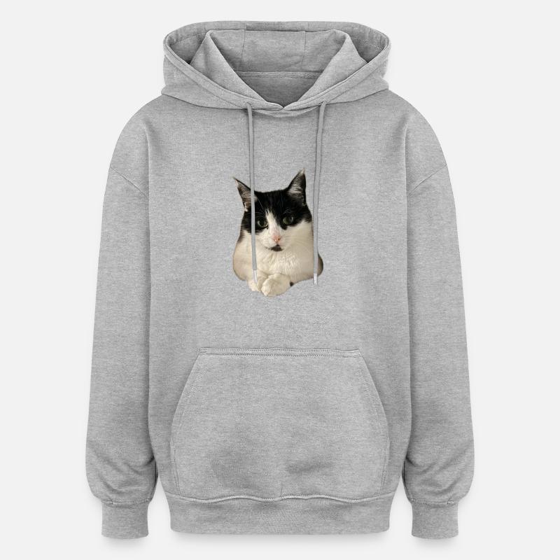 chat chat super mignon - Sweat à capuche oversize unisexe - gris chiné