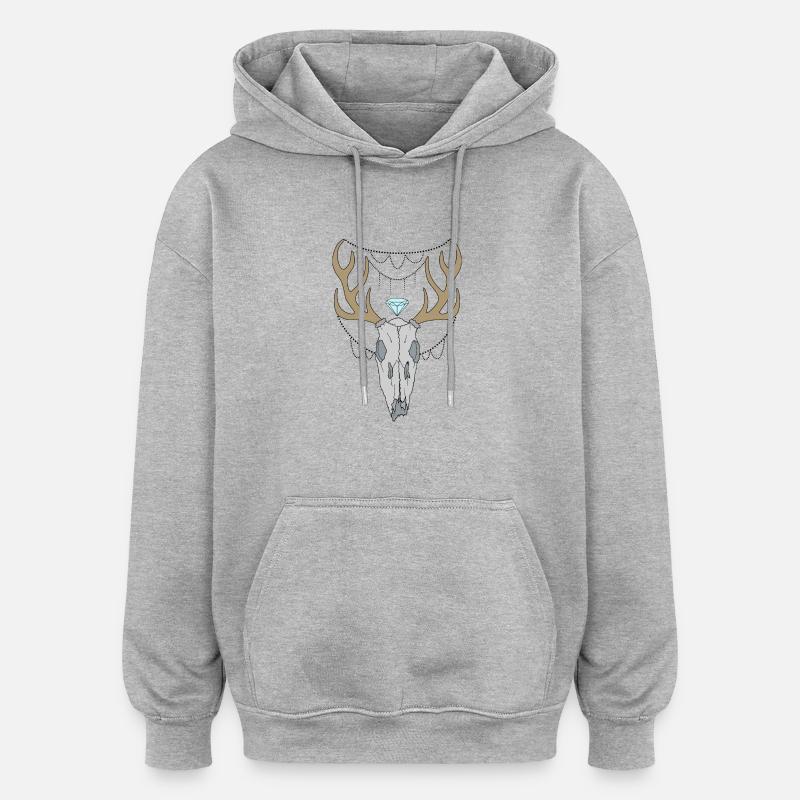 Hirschgeweih Schädel - Oversized Unisex Hoodie - Grau meliert