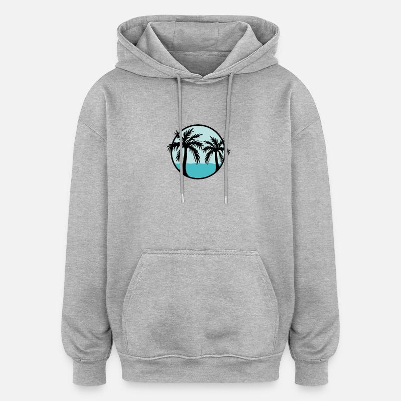 Palmiers devant l’océan - Sweat à capuche oversize unisexe - gris chiné