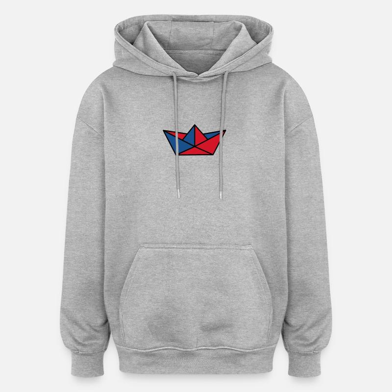 Papierschiffchen rouge et bleu - Sweat à capuche oversize unisexe - gris chiné