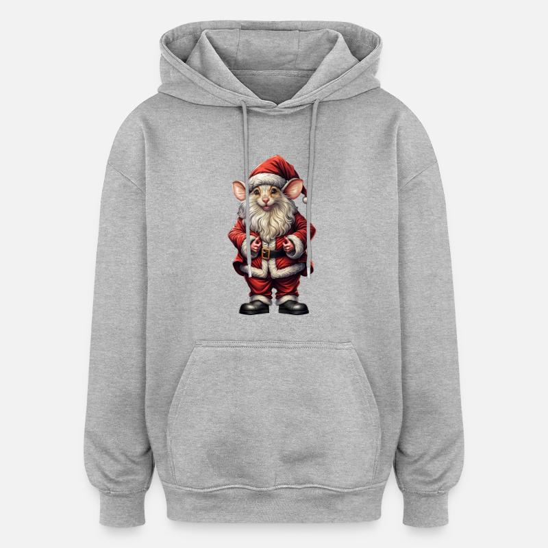 Santa Mouse 🎄🧀 - Sweat à capuche oversize unisexe - gris chiné