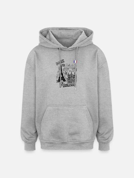 Parisian Doodle Life Sketch - Oversized Unisex Hoodie - heather grey