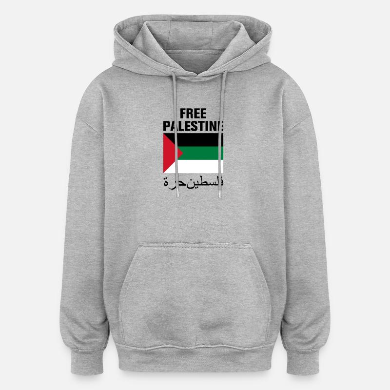 Palestine libre avec le drapeau - Sweat à capuche oversize unisexe - gris chiné