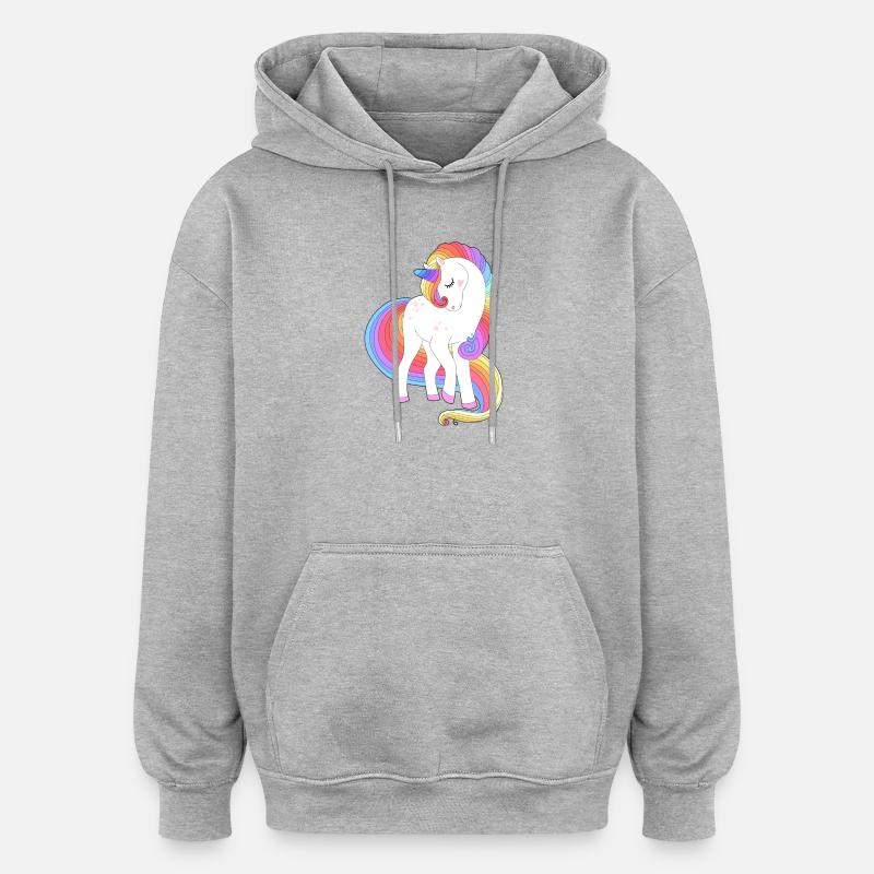 Verzaubertes Regenbogenmähnen-Einhorn - Oversized Unisex Hoodie - Grau meliert