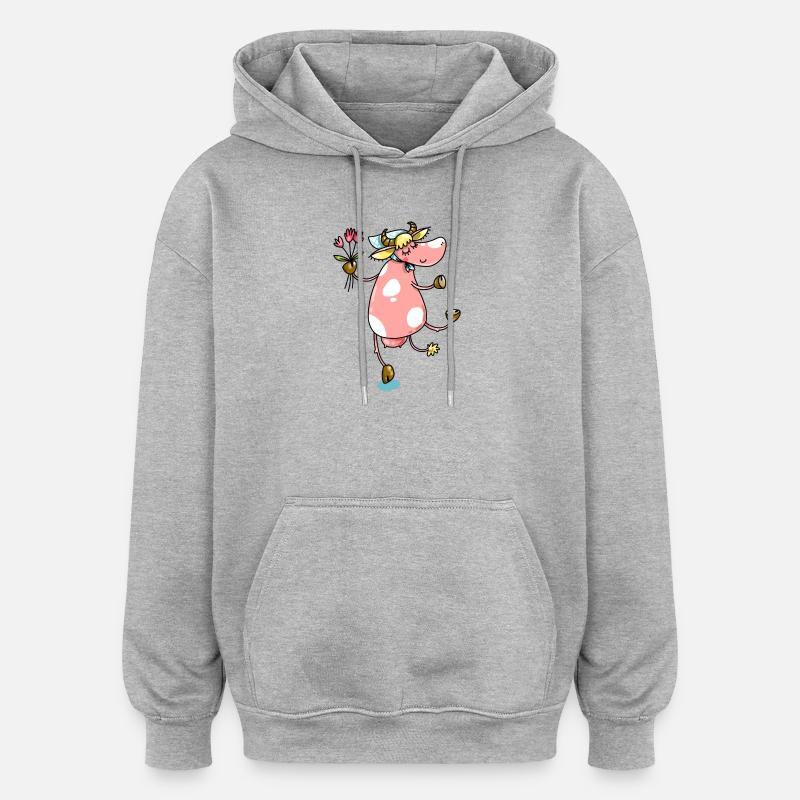 Bauernkuh mit Blumen Süßes Design - Oversized Unisex Hoodie - Grau meliert
