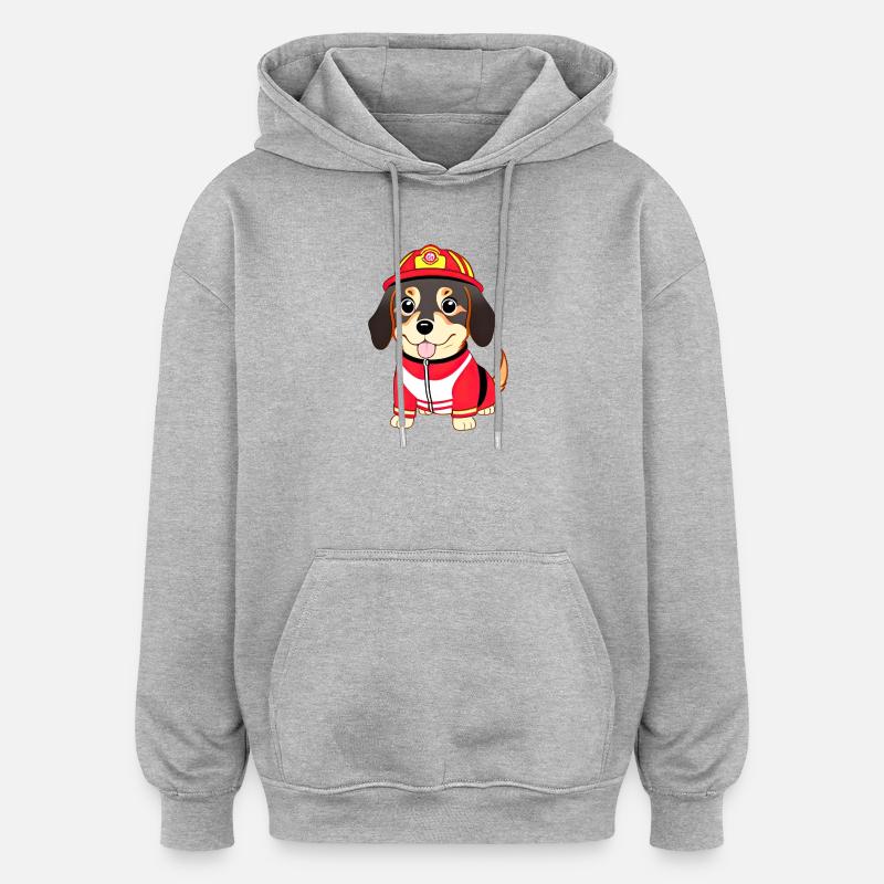 Chiot, chien comme pompier - Sweat à capuche oversize unisexe - gris chiné