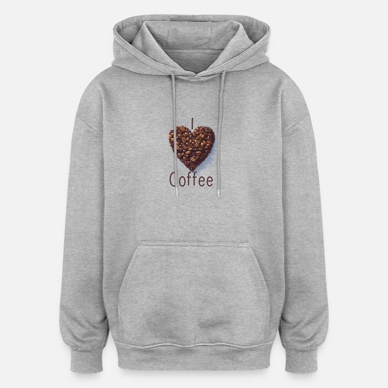J’adore le café - Sweat à capuche oversize unisexe - gris chiné