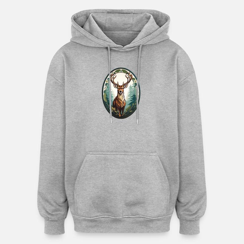 Cerf - Sweat à capuche oversize unisexe - gris chiné