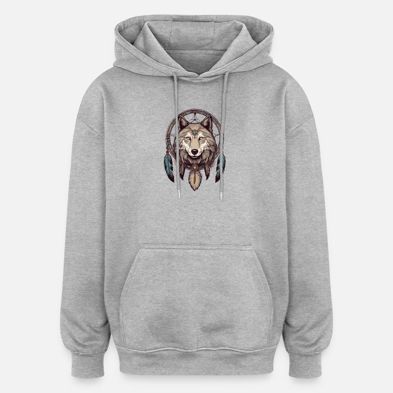 Traumfänger mit Wolf - Oversized Unisex Hoodie - Grau meliert