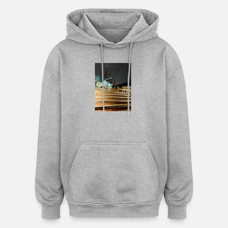 Cathédrale de Cologne - Sweat à capuche oversize unisexe - gris chiné