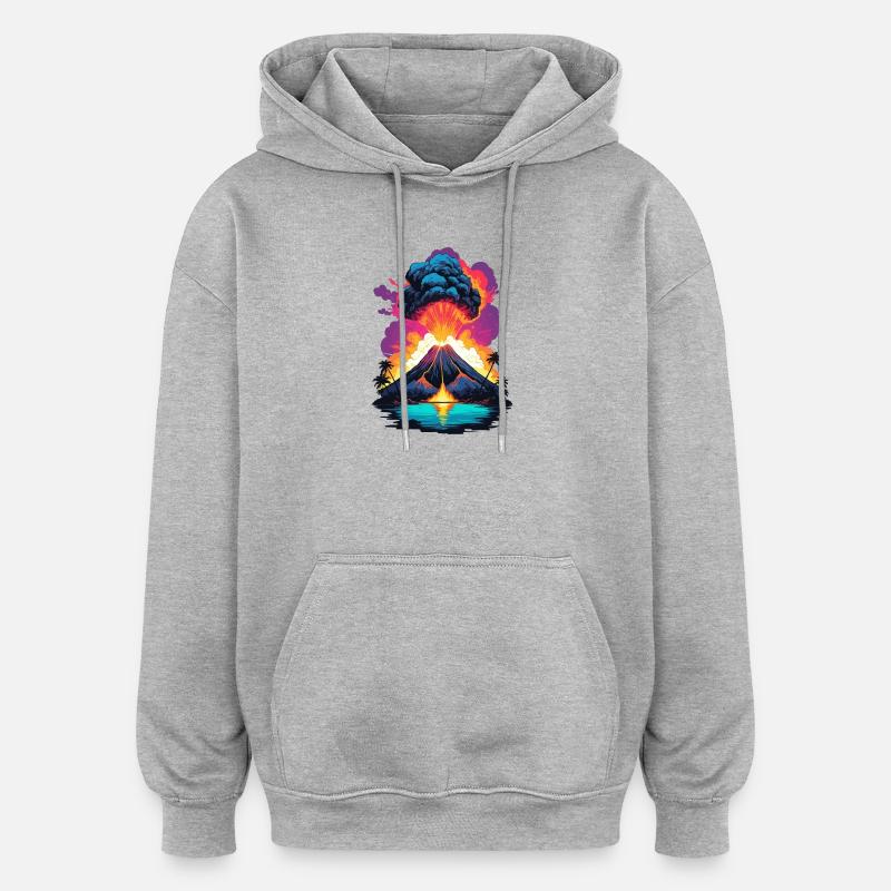 Vulkan Ausbruch - Oversized Unisex Hoodie - Grau meliert