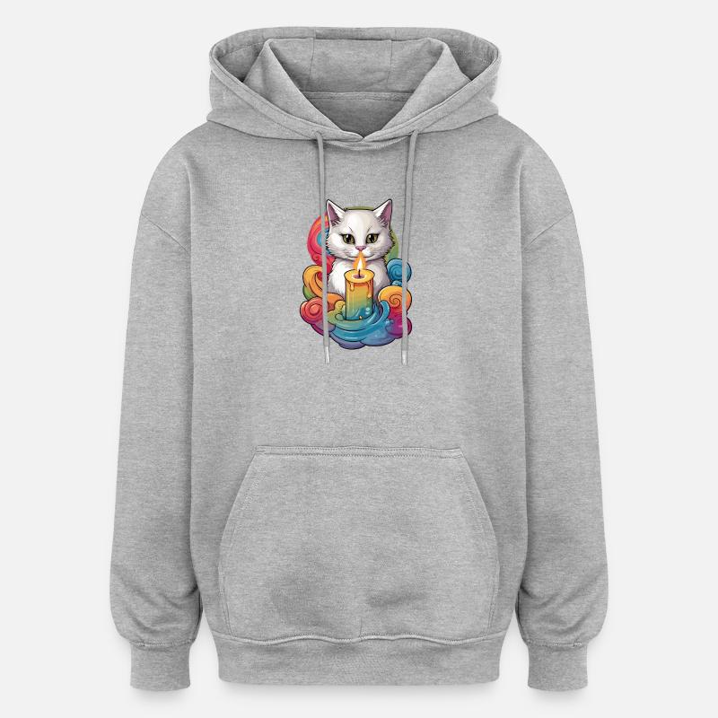 Katze mit Kerze - Oversized Unisex Hoodie - Grau meliert
