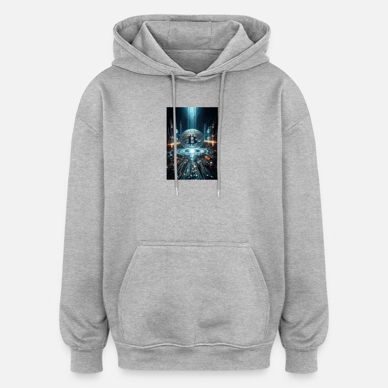 Futuristisches Bitcoin Digital Artwork - Oversized Unisex Hoodie - Grau meliert
