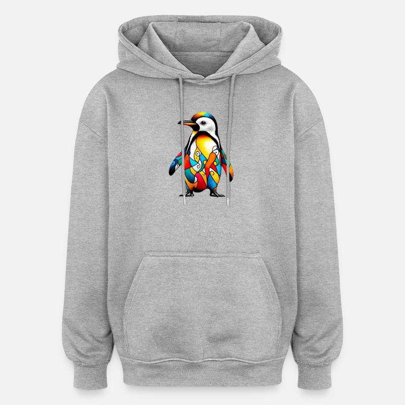 Pingouin - Sweat à capuche oversize unisexe - gris chiné
