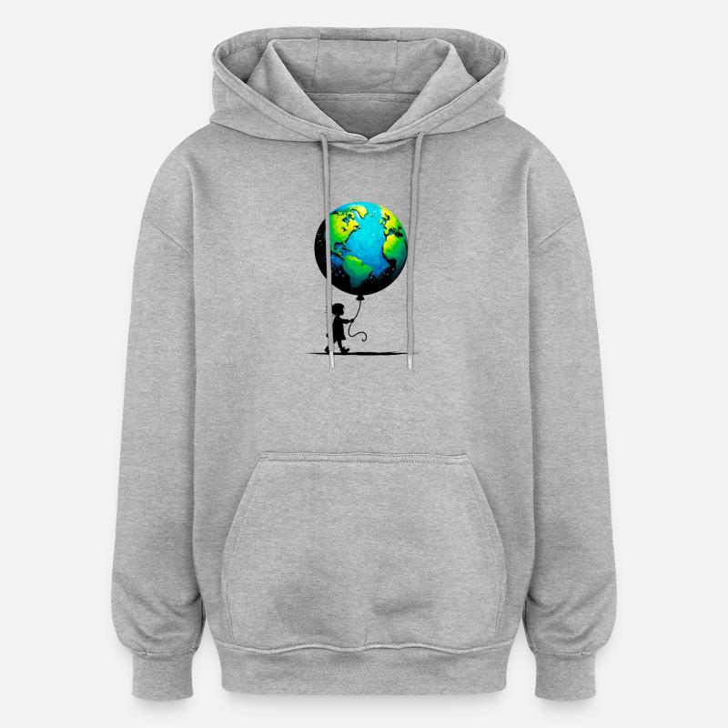 Planète Terre - Sweat à capuche oversize unisexe - gris chiné