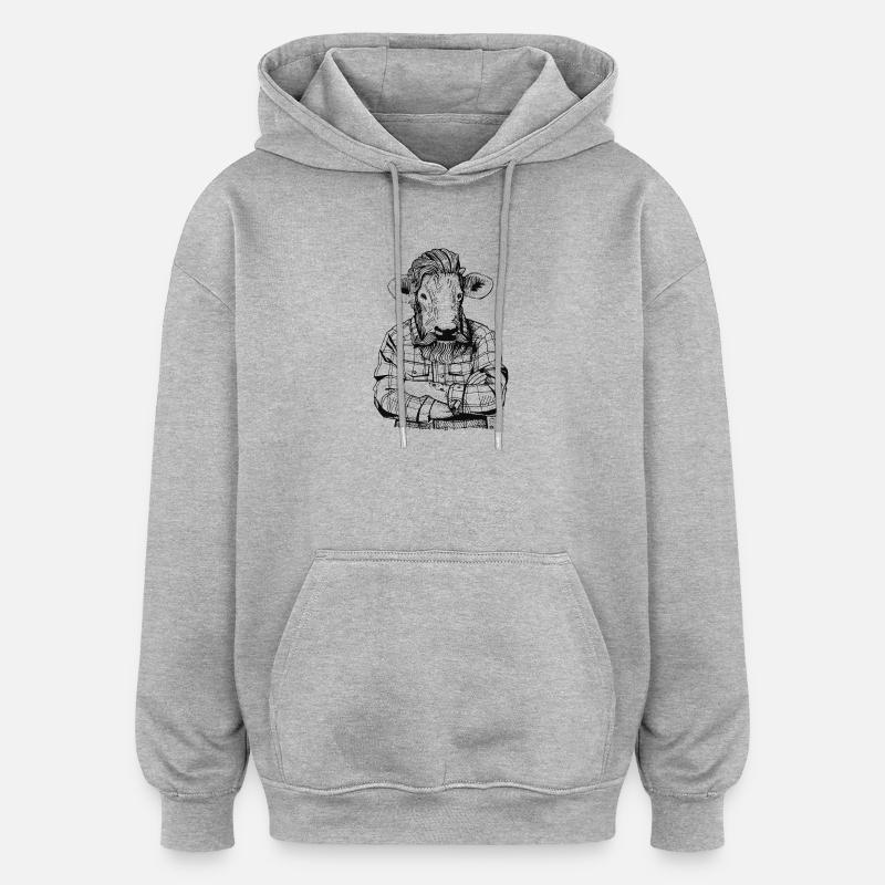 Mister Boeuf - Sweat à capuche oversize unisexe - gris chiné