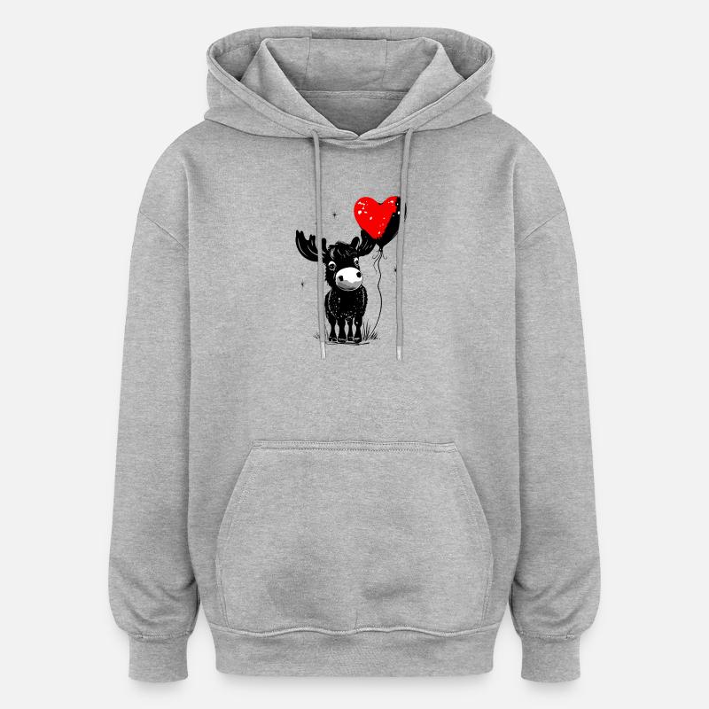 Elch mit Herz Luftballon - Heartful Creatures - Oversized Unisex Hoodie - Grau meliert