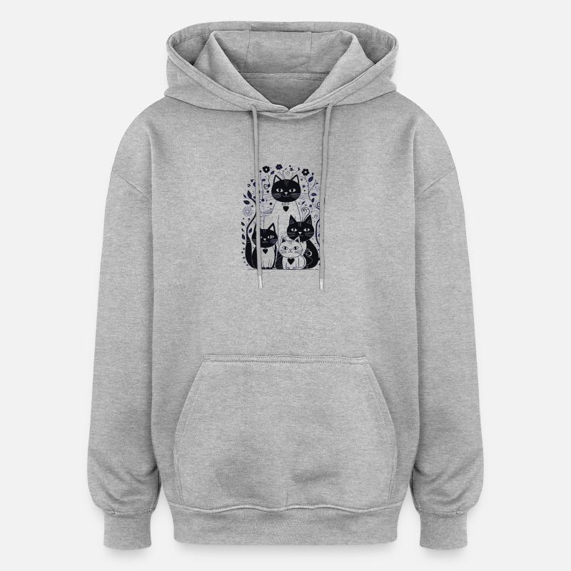 Kittymania - Sweat à capuche oversize unisexe - gris chiné