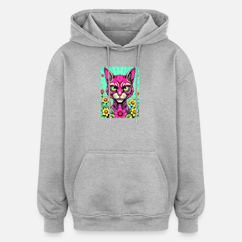 Chat Pop 1 - Sweat à capuche oversize unisexe - gris chiné