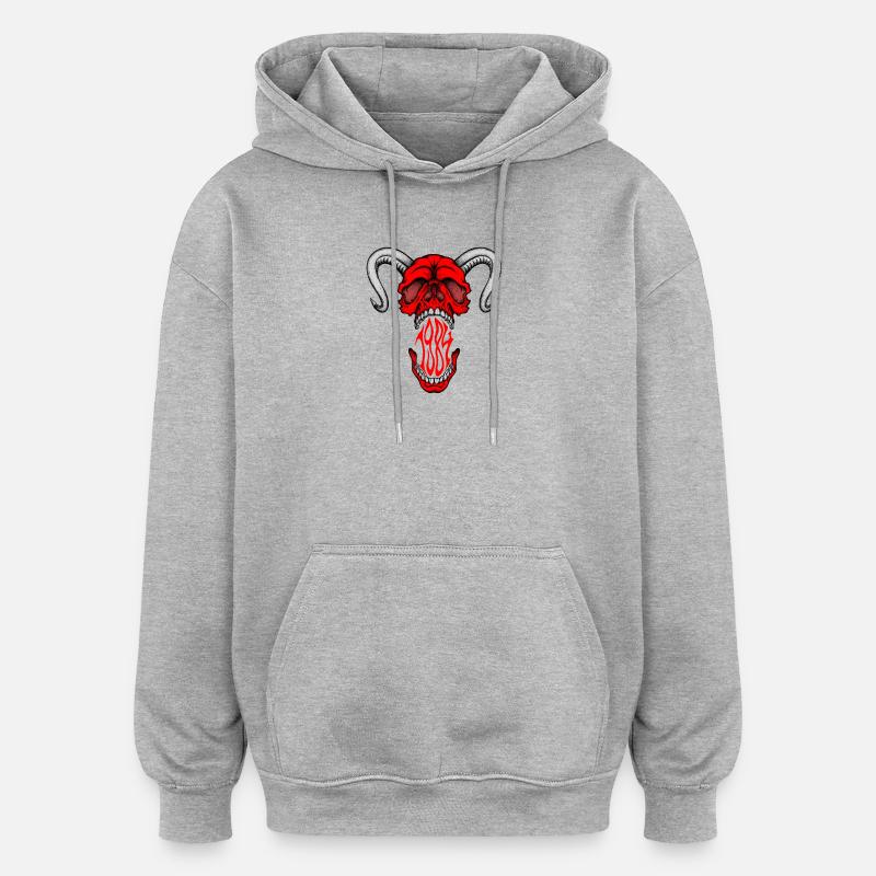 « HELLSKULL - Rugissement démoniaque » - Sweat à capuche oversize unisexe - gris chiné