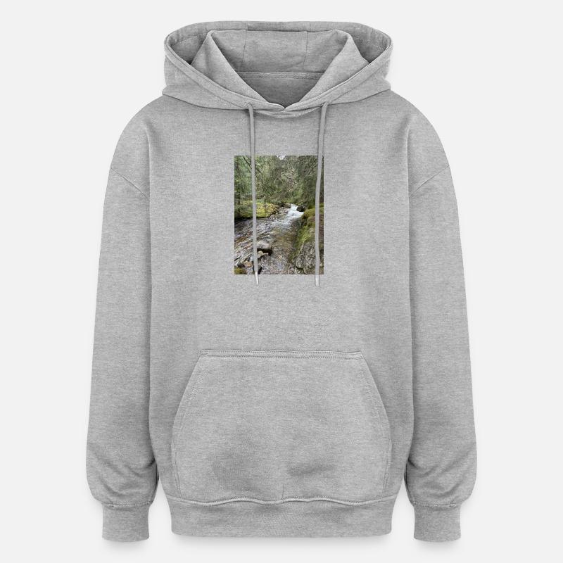 Stillleben im Wald mit Fluss - Oversized Unisex Hoodie - Grau meliert