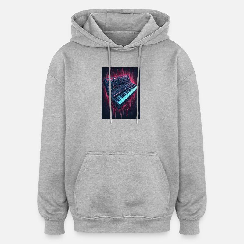 Conception musicale de synthétiseur de néon - Sweat à capuche oversize unisexe - gris chiné