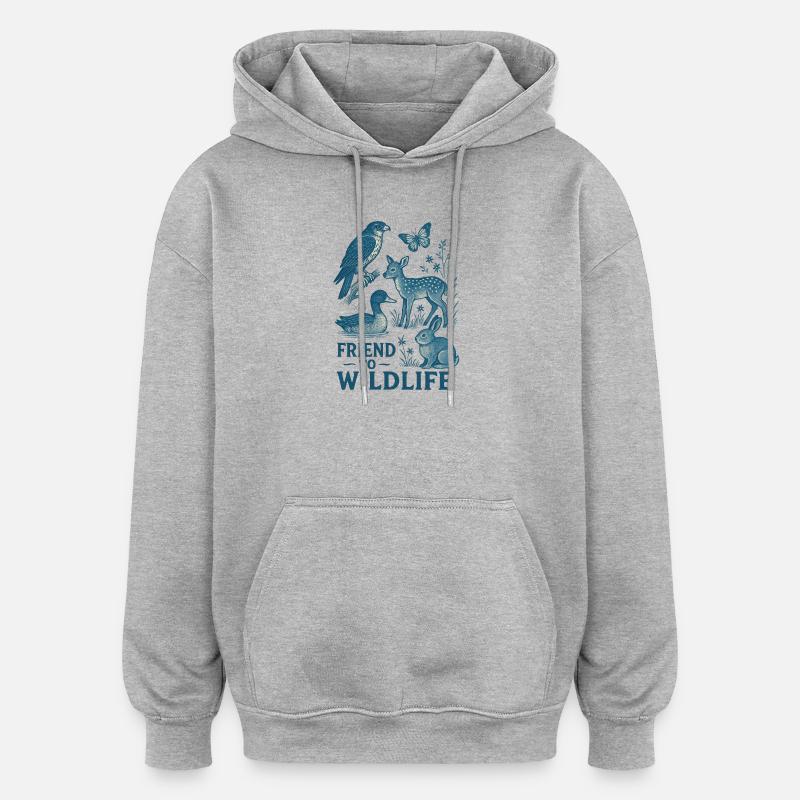 Faune Amitié Illustration - Sweat à capuche oversize unisexe - gris chiné