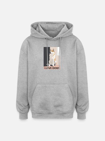 Pretty dog with dog love motto - Oversized Unisex Hoodie - heather grey