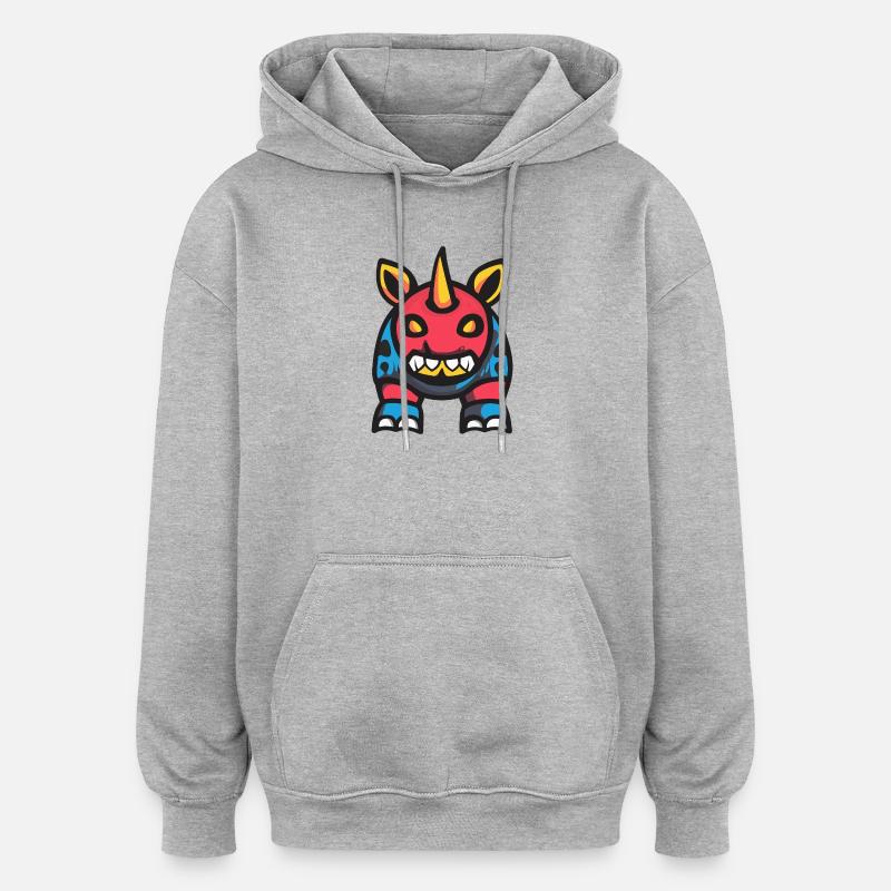 Rhinocéros Halloween Bande Dessinée Drôle - Sweat à capuche oversize unisexe - gris chiné