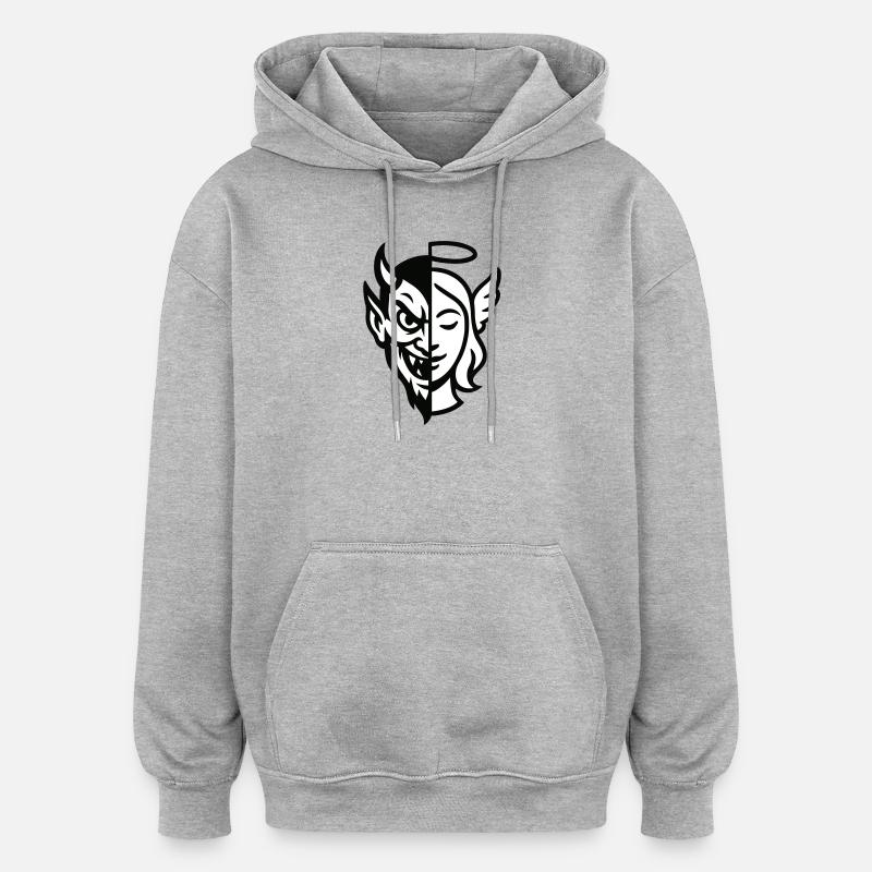 Split Face Dämon Engel - Oversized Unisex Hoodie - Grau meliert