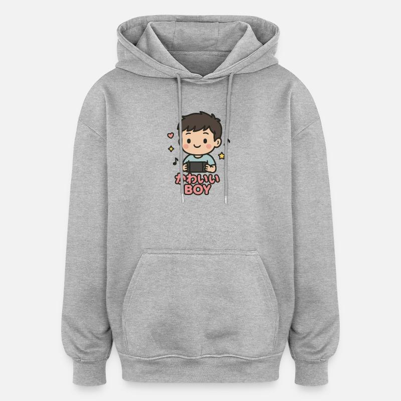 Garçon mignon avec manette de jeu - Sweat à capuche oversize unisexe - gris chiné
