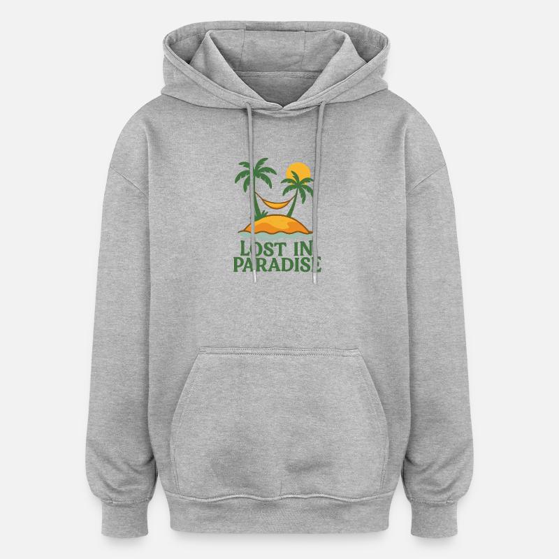 Perdu au paradis – Tropiques et plage - Sweat à capuche oversize unisexe - gris chiné
