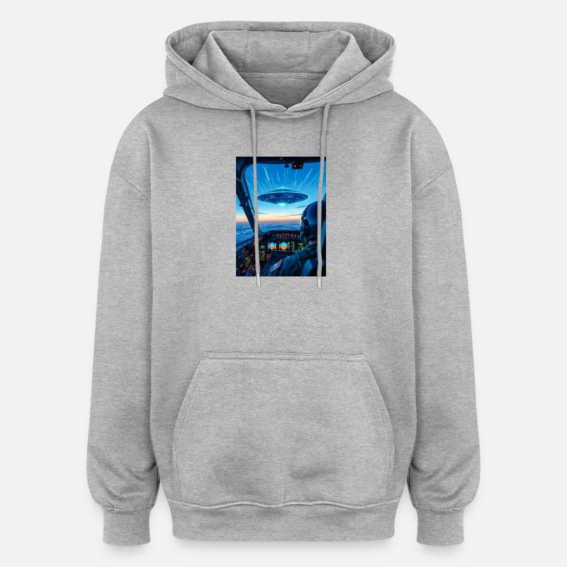 Cockpit OVNI – Vue sur l’inconnu - Sweat à capuche oversize unisexe - gris chiné