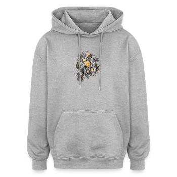 Noir Blossoms Accents d’orange - Sweat à capuche oversize unisexe - gris chiné - Devant - Noah (186cm)