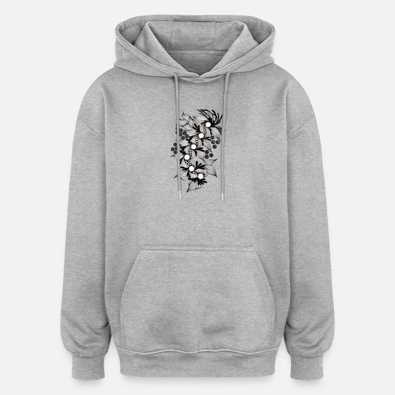 Spirale de fleurs noires et blanches - Sweat à capuche oversize unisexe - gris chiné