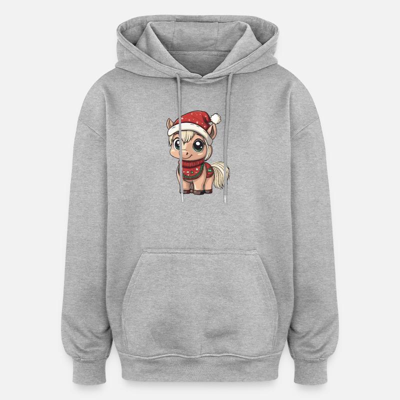 Cheval Noël - Sweat à capuche oversize unisexe - gris chiné