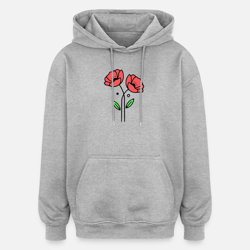 mohnblume-mohnblumen-minimalistisch-line-art-5 - Oversized Unisex Hoodie - Grau meliert