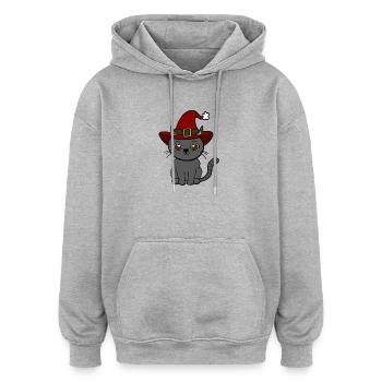 Noël chat - Sweat à capuche oversize unisexe - gris chiné - Devant - Noah (186cm)