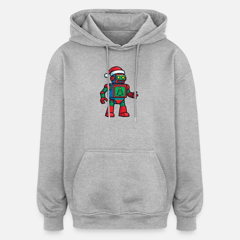 Robot avec sapin de Noël - Sweat à capuche oversize unisexe - gris chiné