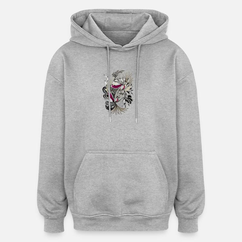 Vrilles de fleurs magenta noires - Sweat à capuche oversize unisexe - gris chiné