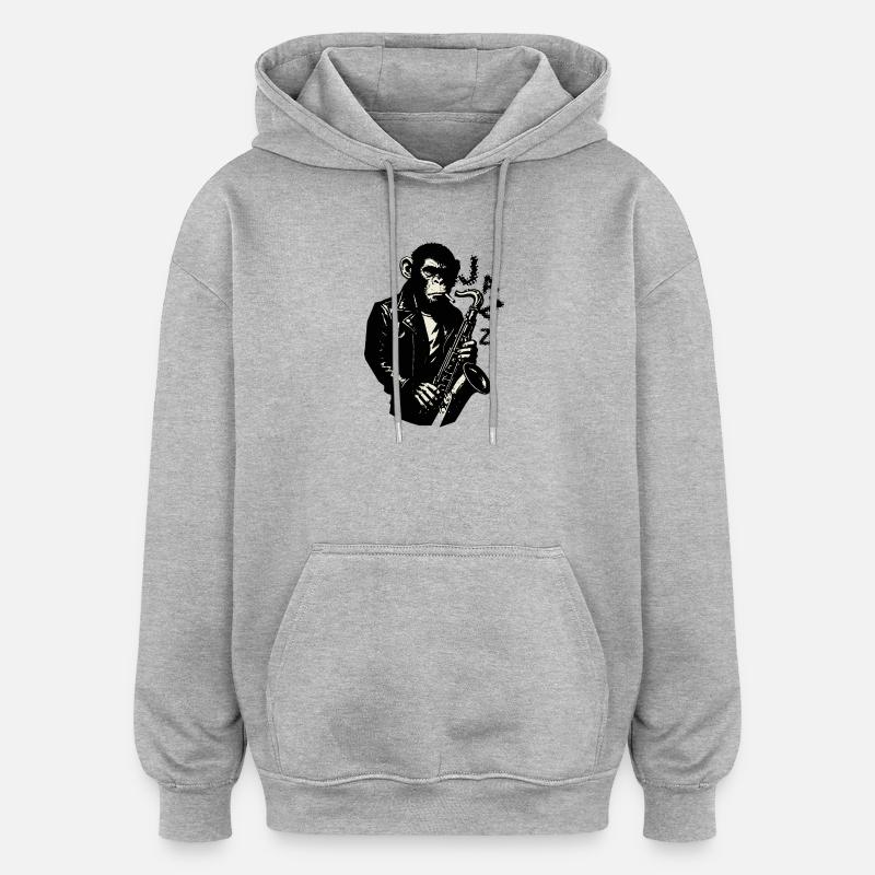 Noir Jazz Monkey Sax - Sweat à capuche oversize unisexe - gris chiné