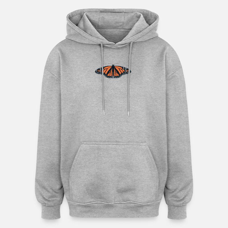 Papillons : Le papillon monarque - Sweat à capuche oversize unisexe - gris chiné