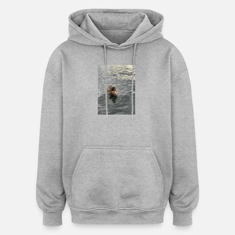 Un canard sur une eau calme - Sweat à capuche oversize unisexe - gris chiné