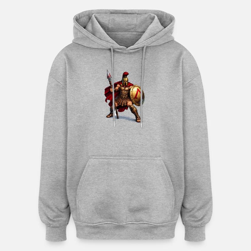 Guerrier Spartiate avec Bouclier - Sweat à capuche oversize unisexe - gris chiné