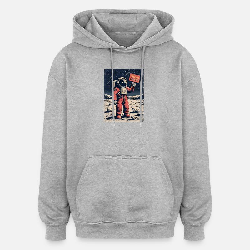 Astronaute avec message - Sweat à capuche oversize unisexe - gris chiné