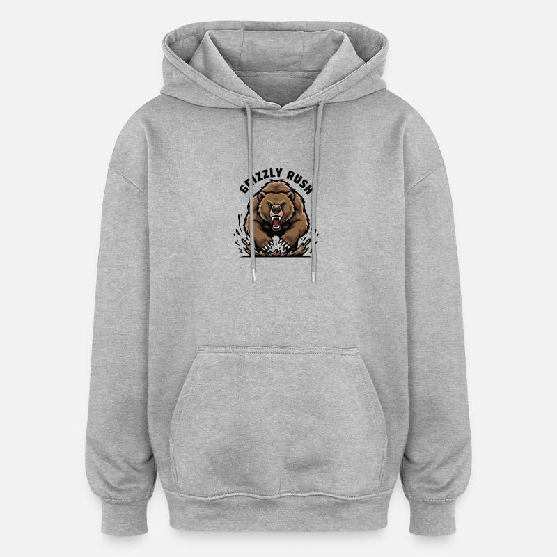 Grizzly Rush Ours Force Charge - Sweat à capuche oversize unisexe - gris chiné