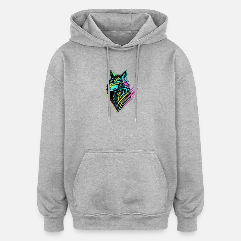 Neon Wolf – Cyber Spirit - Sweat à capuche oversize unisexe - gris chiné