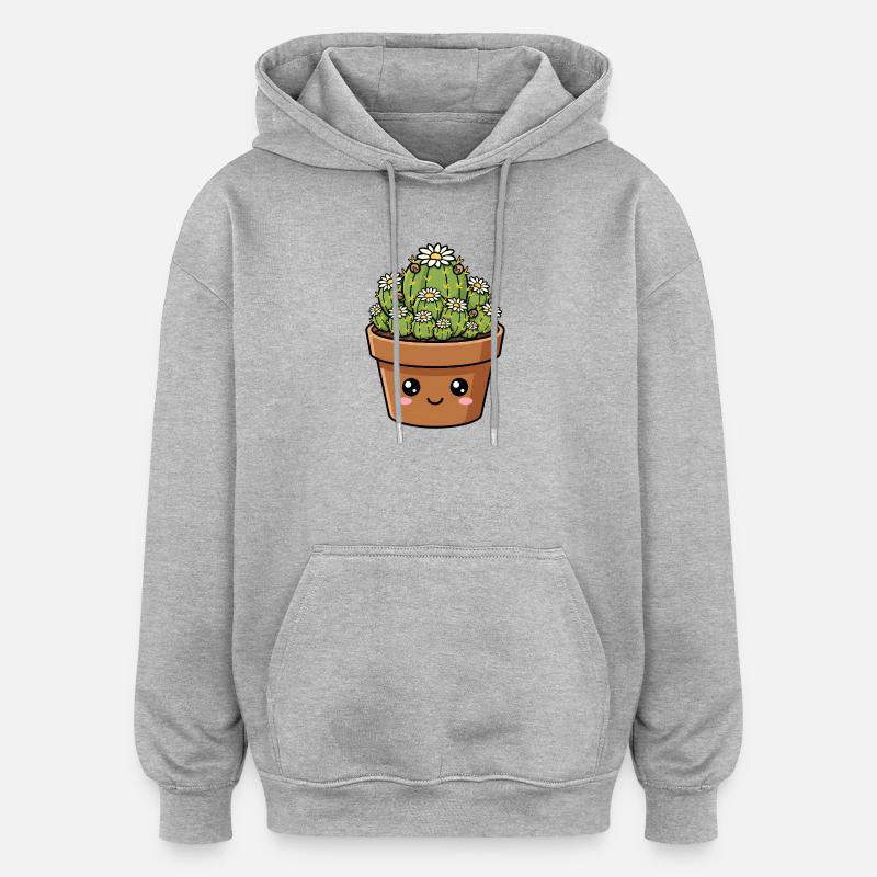 Kawaii Daisy Cactus Pot - Sweat à capuche oversize unisexe - gris chiné